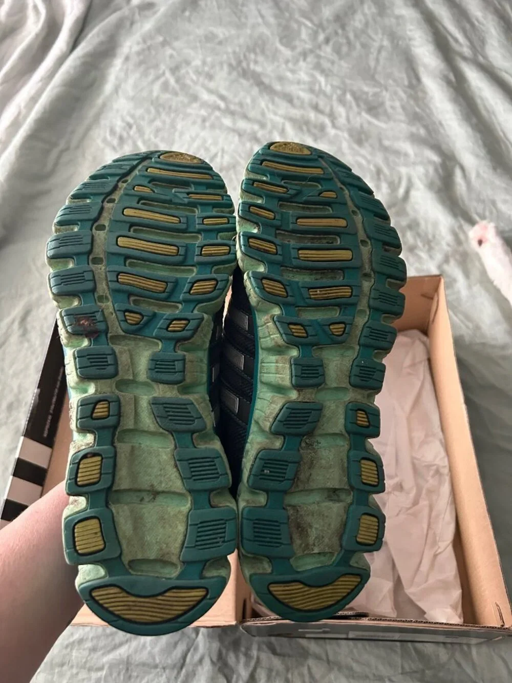 Well worn navy/ aqua Adidas Liquid Ride women size 8.5